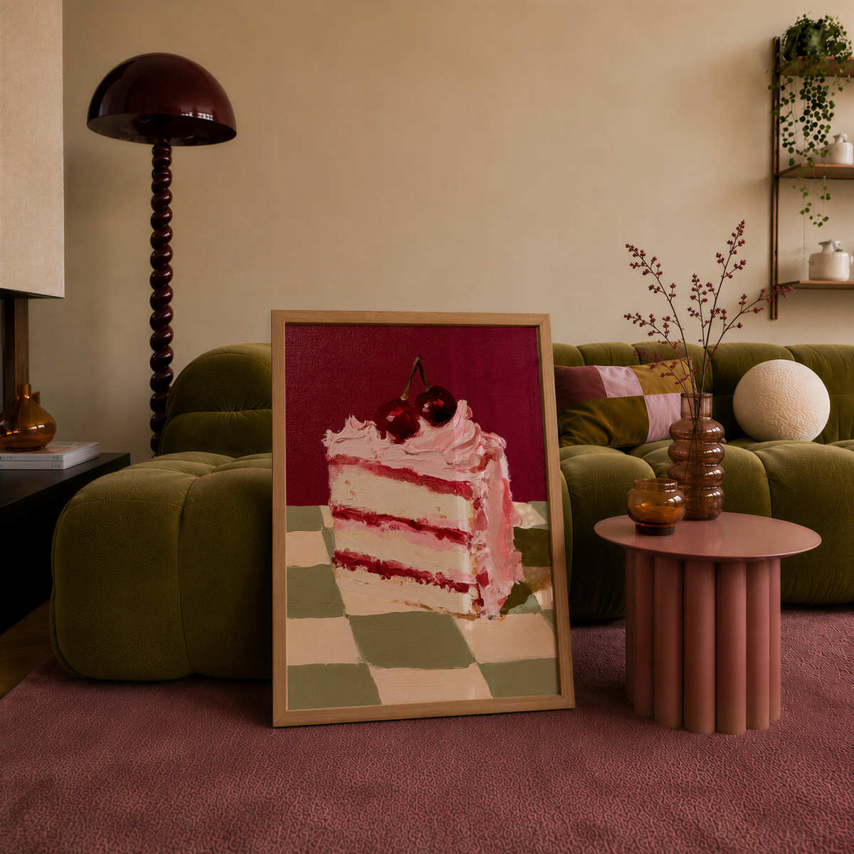 Cherry Cake Green Chequered Print - Gina Ellen Wall Art