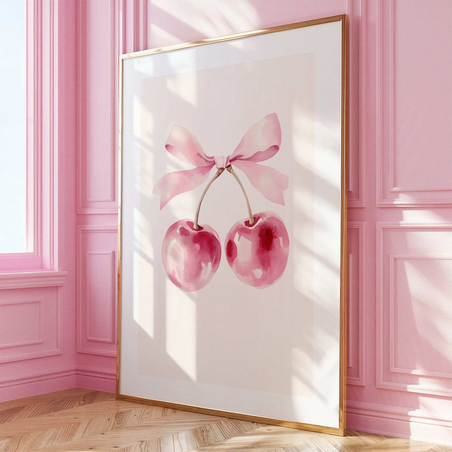 Pink Cherries With Bow Print - Gina Ellen Wall Art