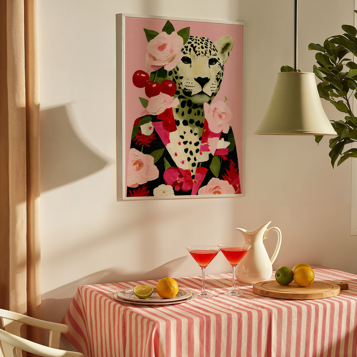 Floral Cherries Leopard Art Print - Gina Ellen Wall Art