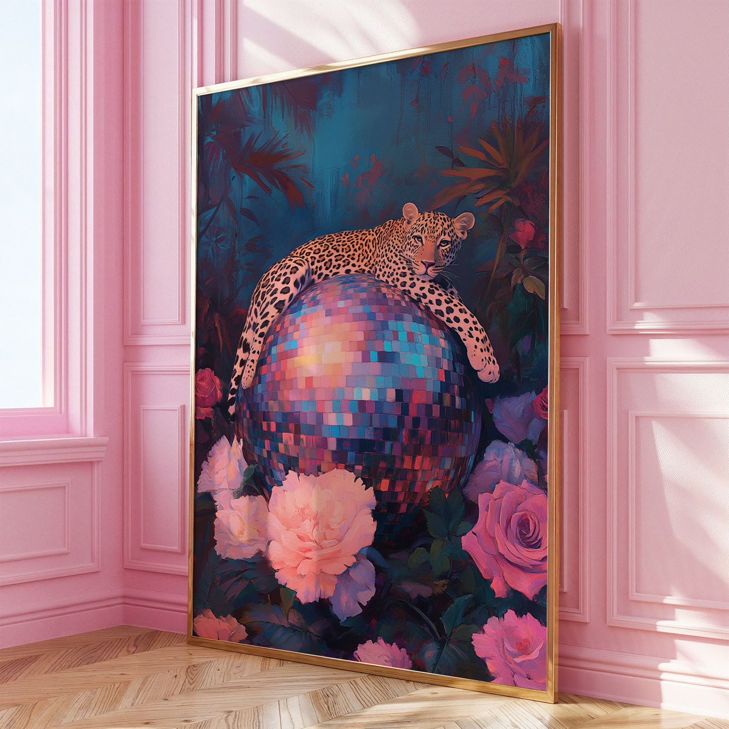 Disco Ball Leopard On Roses Print - Gina Ellen Wall Art