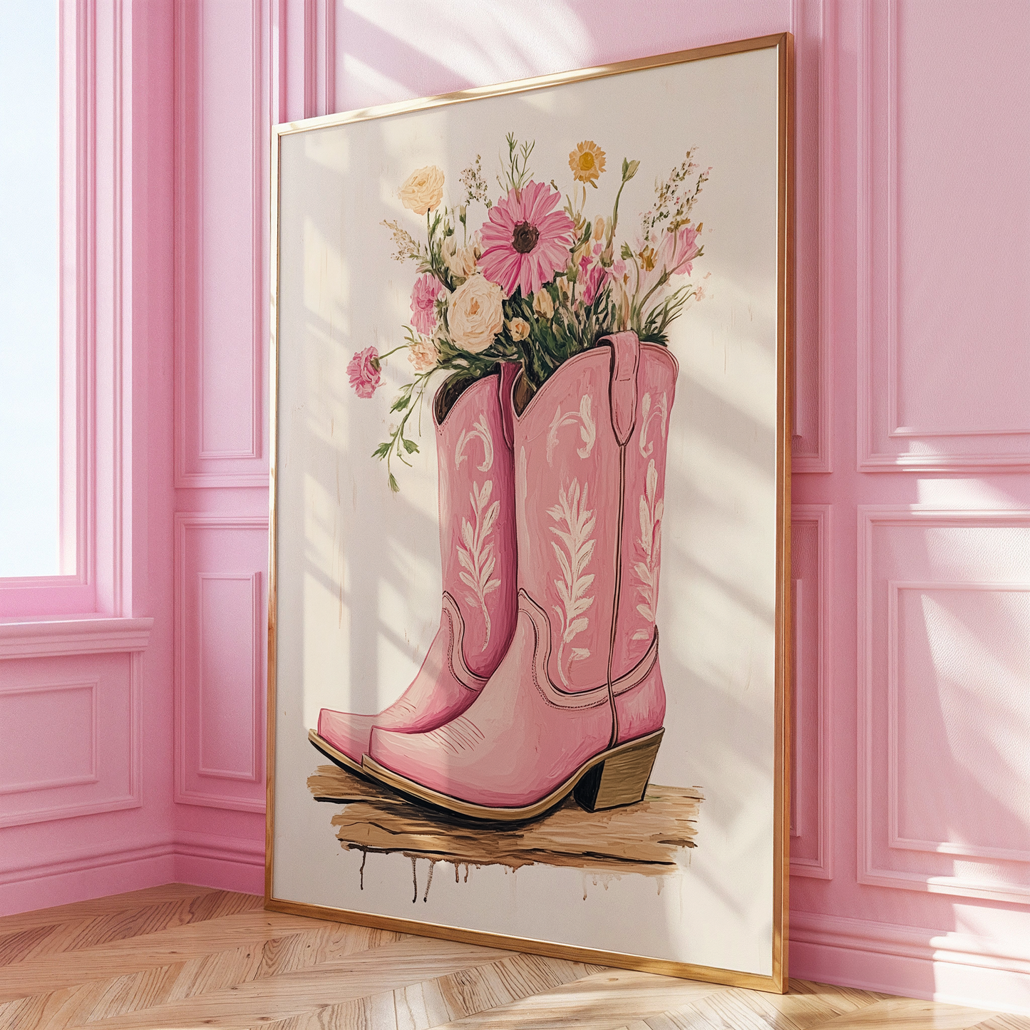 Floral Pink Cowboy Boots Print - Gina Ellen Wall Art