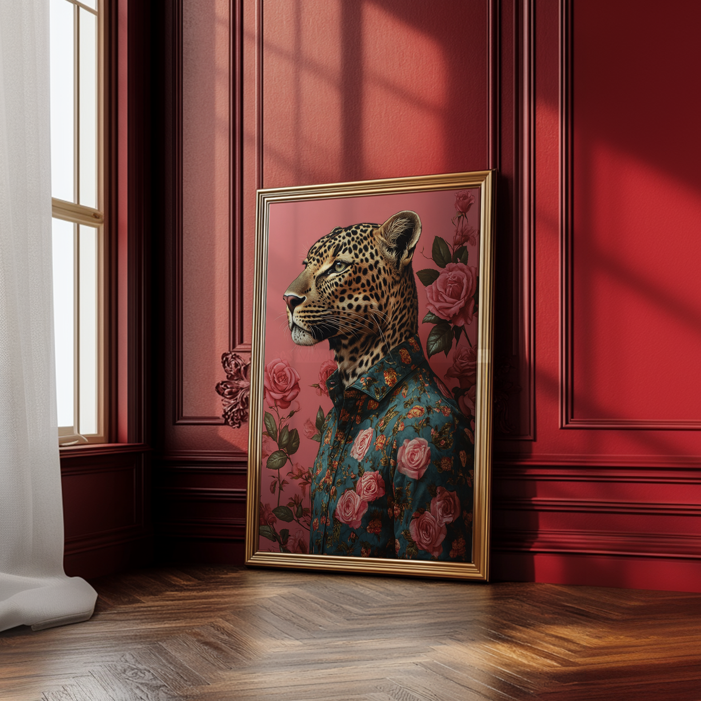 Leopard In Roses Print - Gina Ellen Wall Art