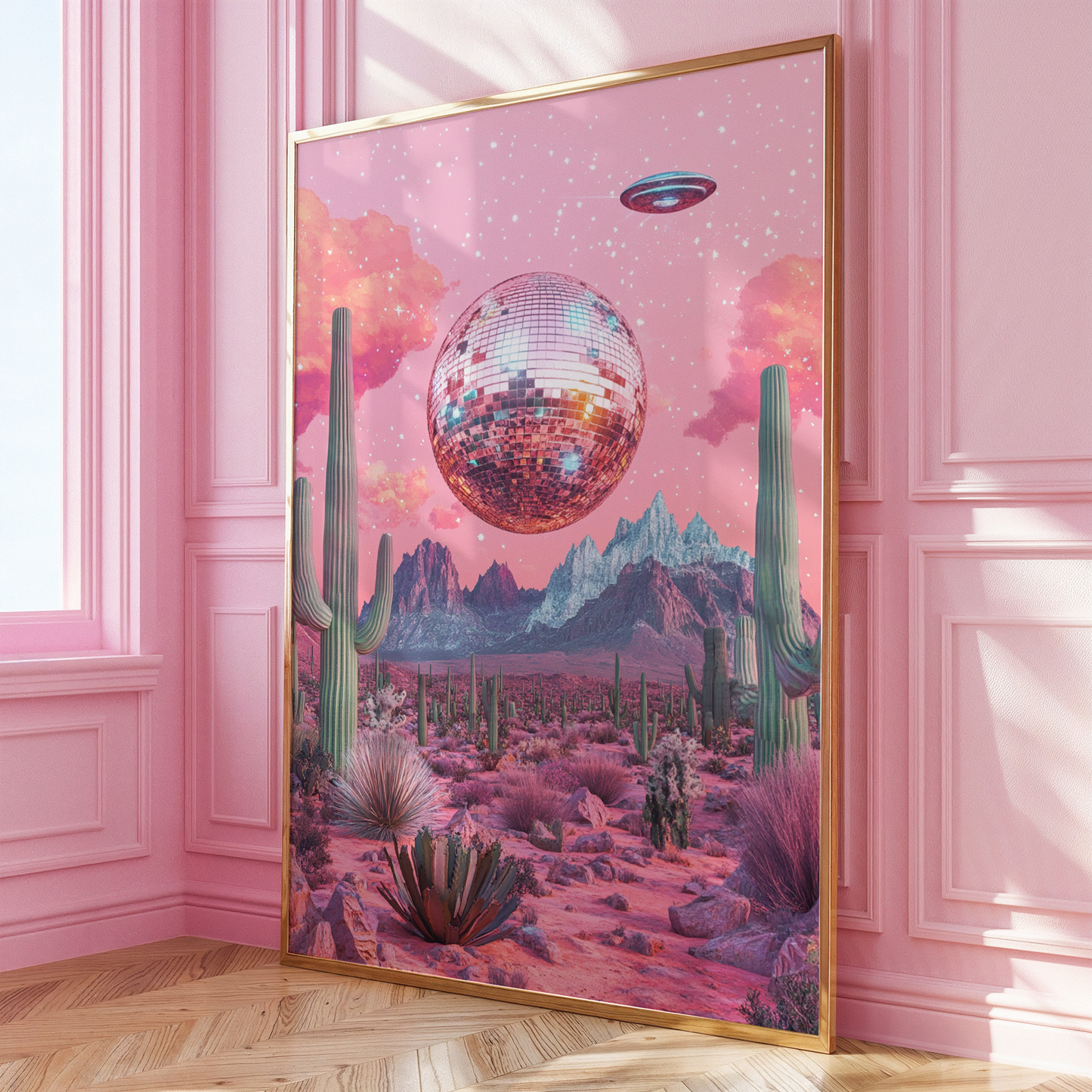 Pink Surreal Spaceship Disco Print - Gina Ellen Wall Art