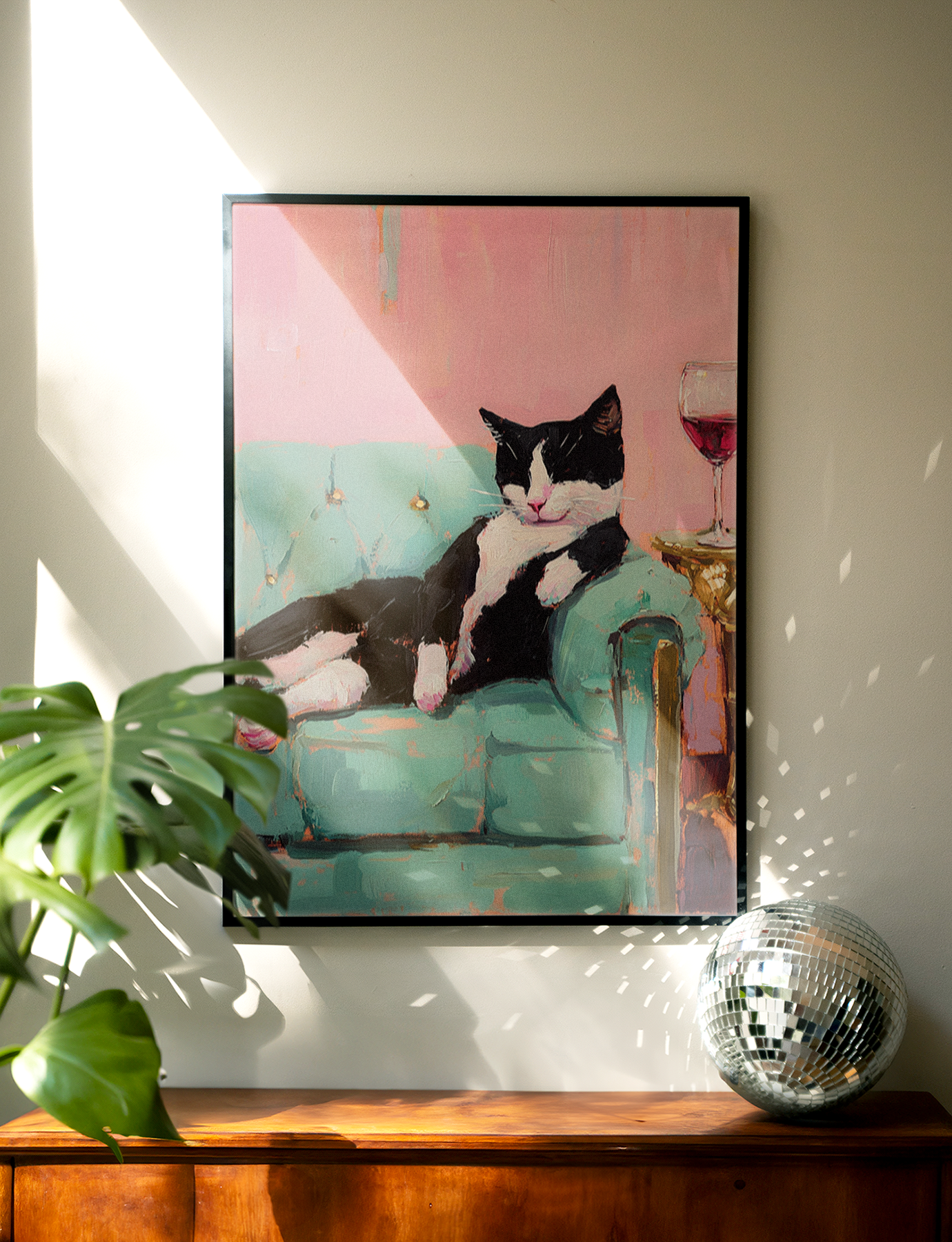 Relaxing Wine Cat Print - Gina Ellen Wall Art