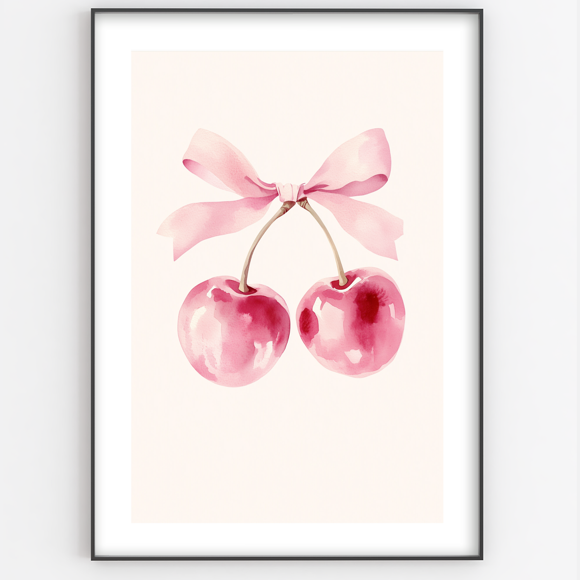 Pink Cherries With Bow Print - Gina Ellen Wall Art