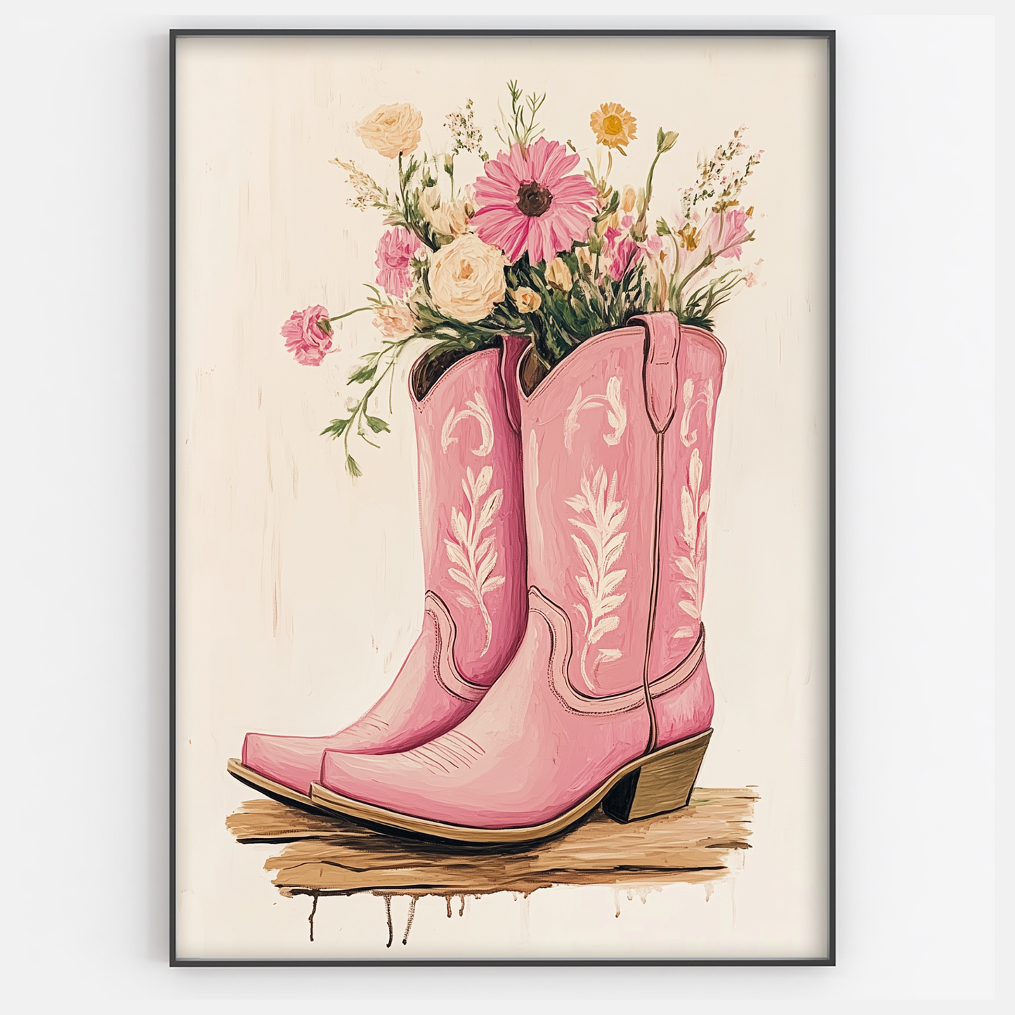Floral Pink Cowboy Boots Print - Gina Ellen Wall Art