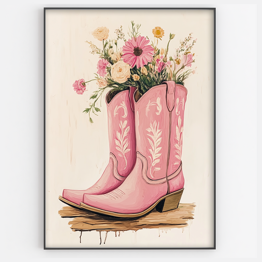 Floral Pink Cowboy Boots Print - Gina Ellen Wall Art