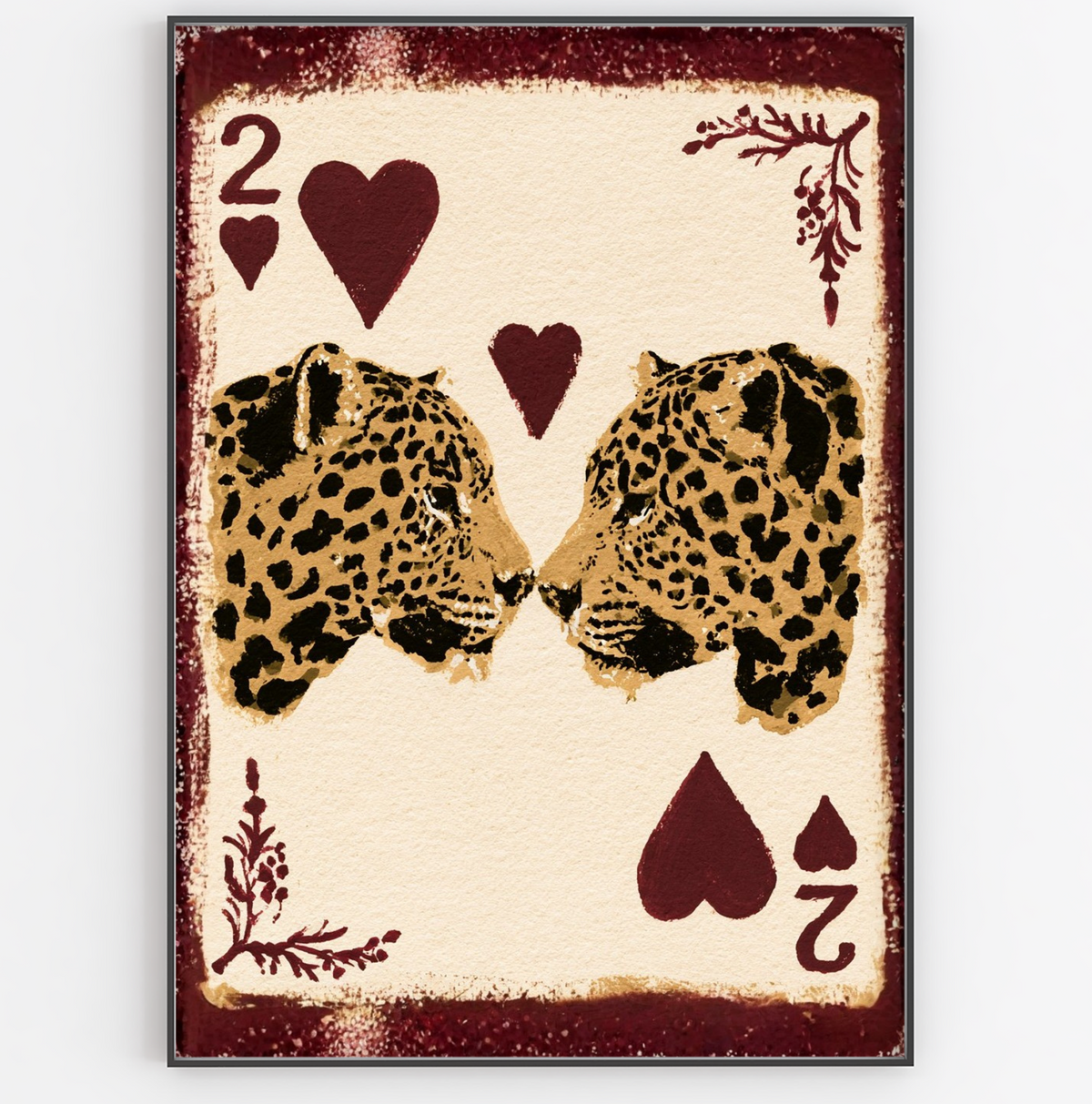 Two of Hearts Leopards Playing Card Print - Gina Ellen Wall Art