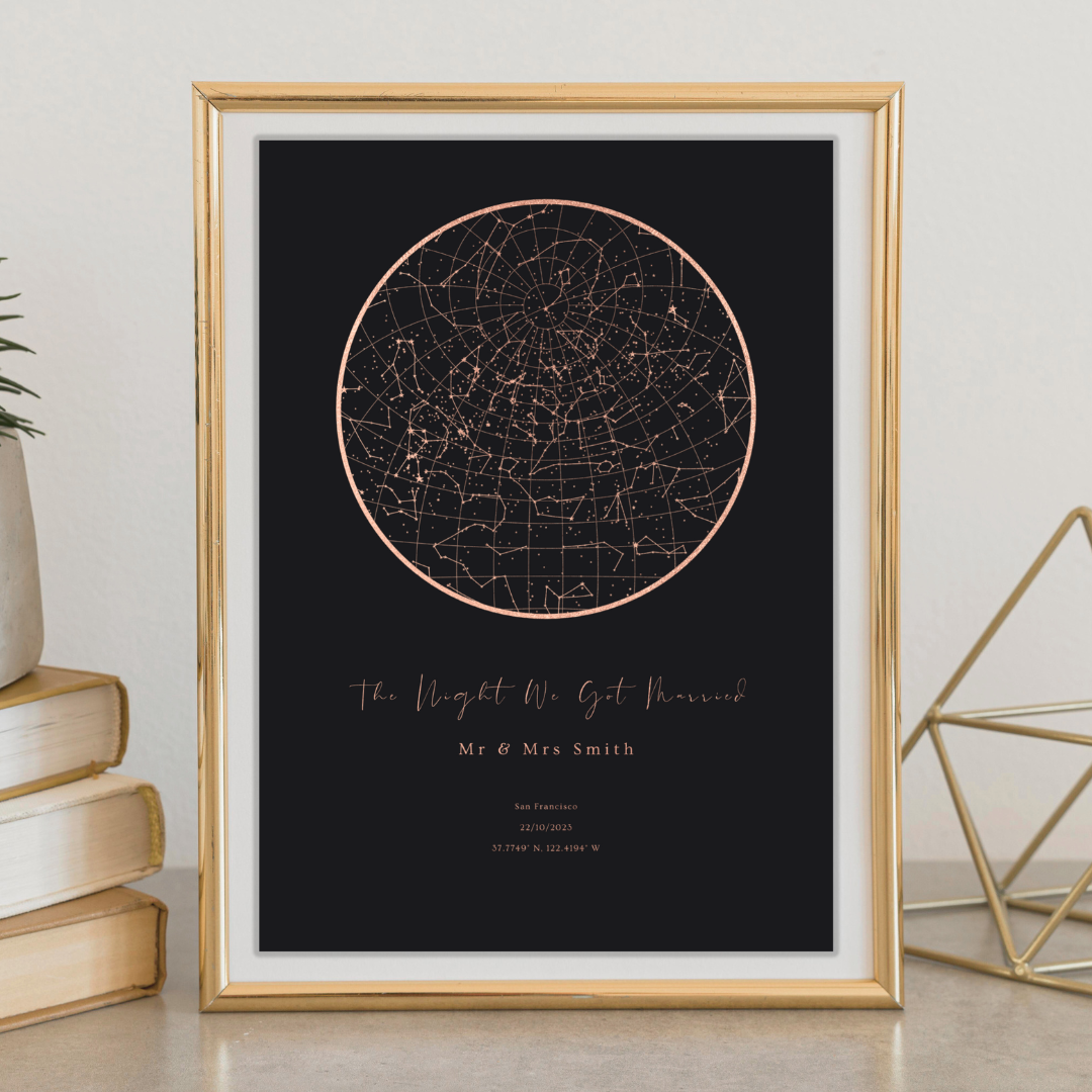 Personalised Rose Gold Star Map Print - Gina Ellen Wall Art