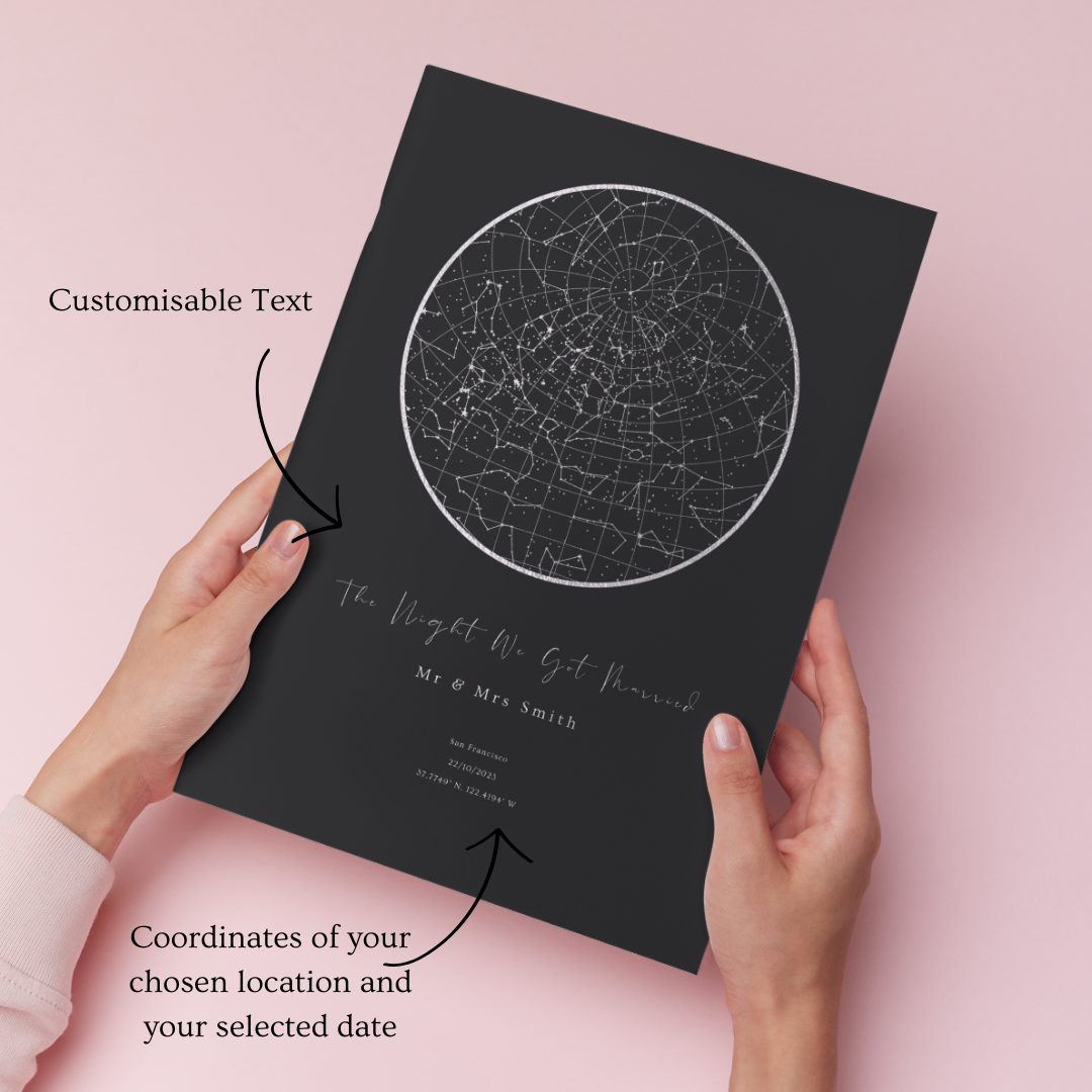 Personalised Silver Star Map Print - Gina Ellen Wall Art