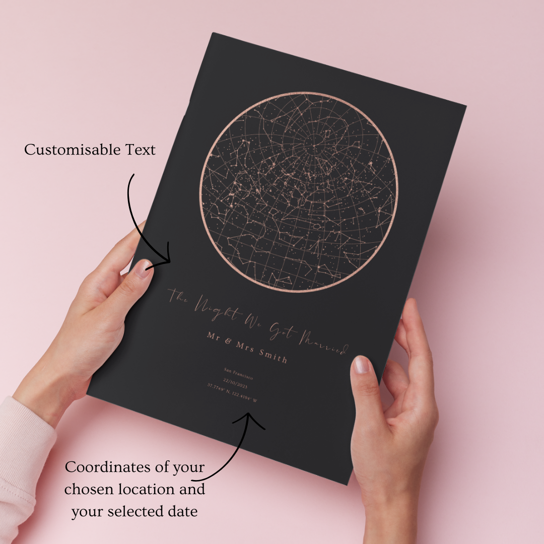 Personalised Rose Gold Star Map Print - Gina Ellen Wall Art