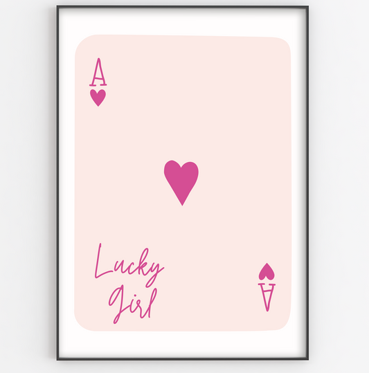 Pink Lucky Girl Ace Playing Card Print - Gina Ellen Wall Art