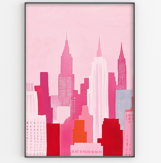 Pink & Red NYC Skyline Print - Gina Ellen Wall Art