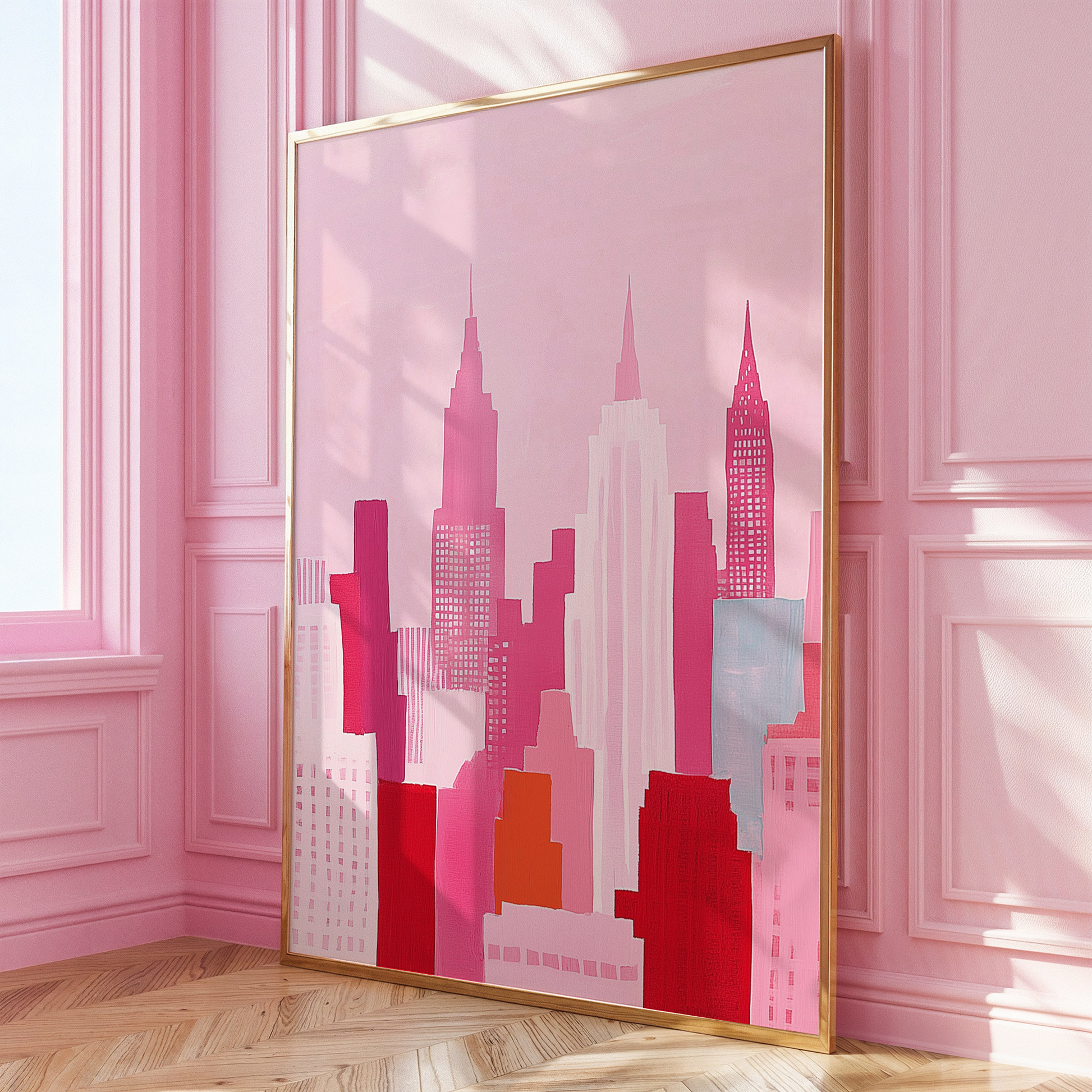Pink & Red NYC Skyline Print - Gina Ellen Wall Art