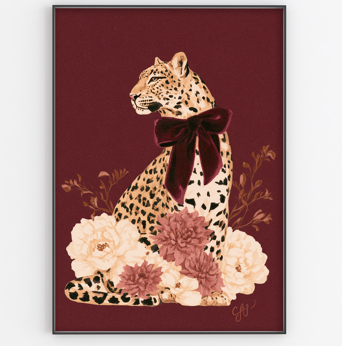 Burgundy Leopard Bow Art Print - Gina Ellen Wall Art