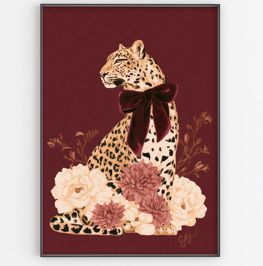 Burgundy Leopard Bow Art Print - Gina Ellen Wall Art