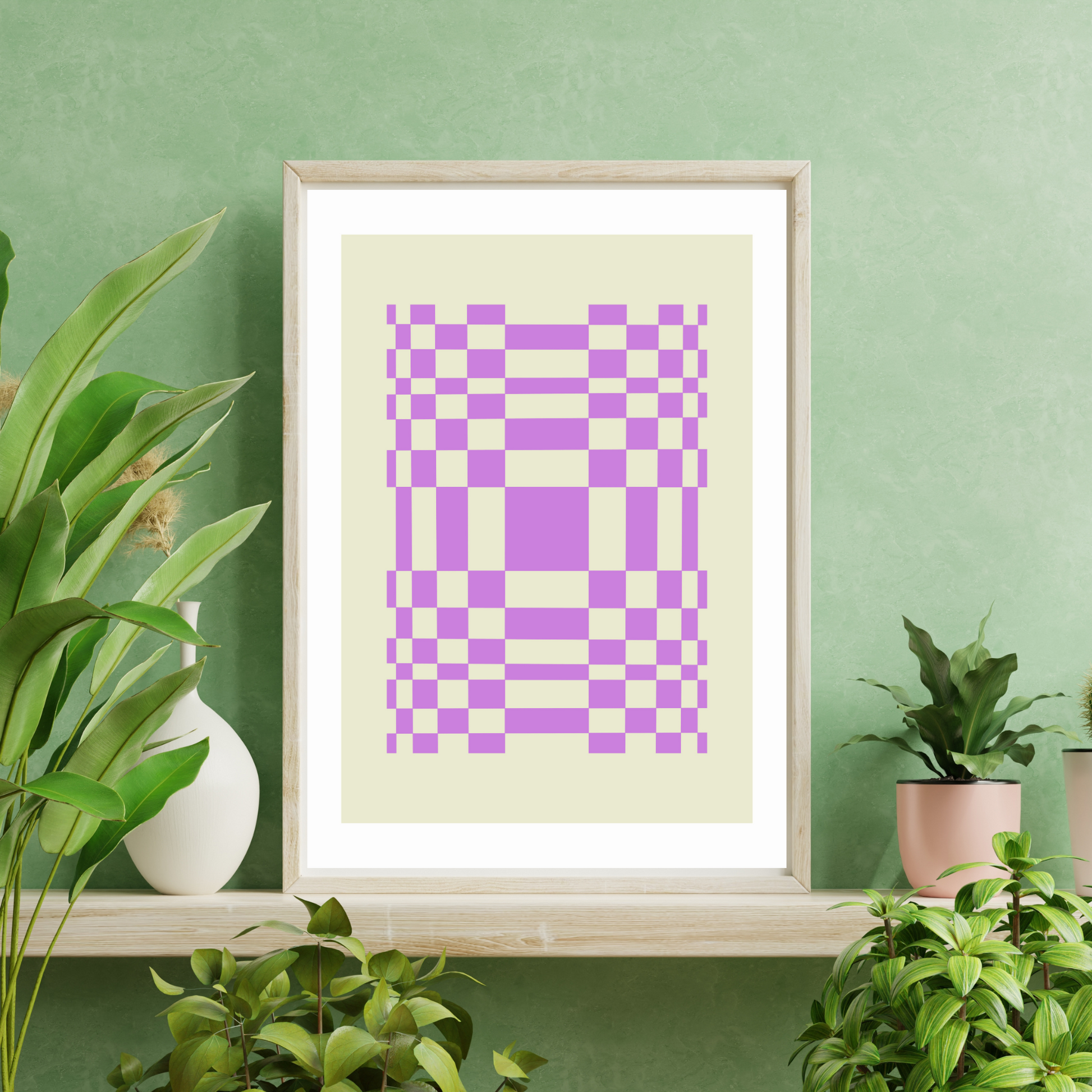 Y2K Aesthetic Purple Chec On Green Print - Gina Ellen Wall Art