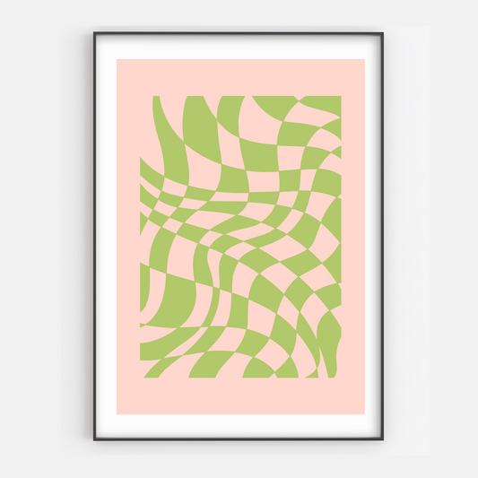 Y2K Aesthetic Checkered Green & Pink Art Print - Gina Ellen Wall Art