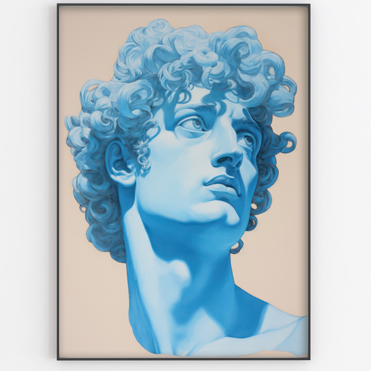 Blue Greek David Statue Portrait Print - Gina Ellen Wall Art