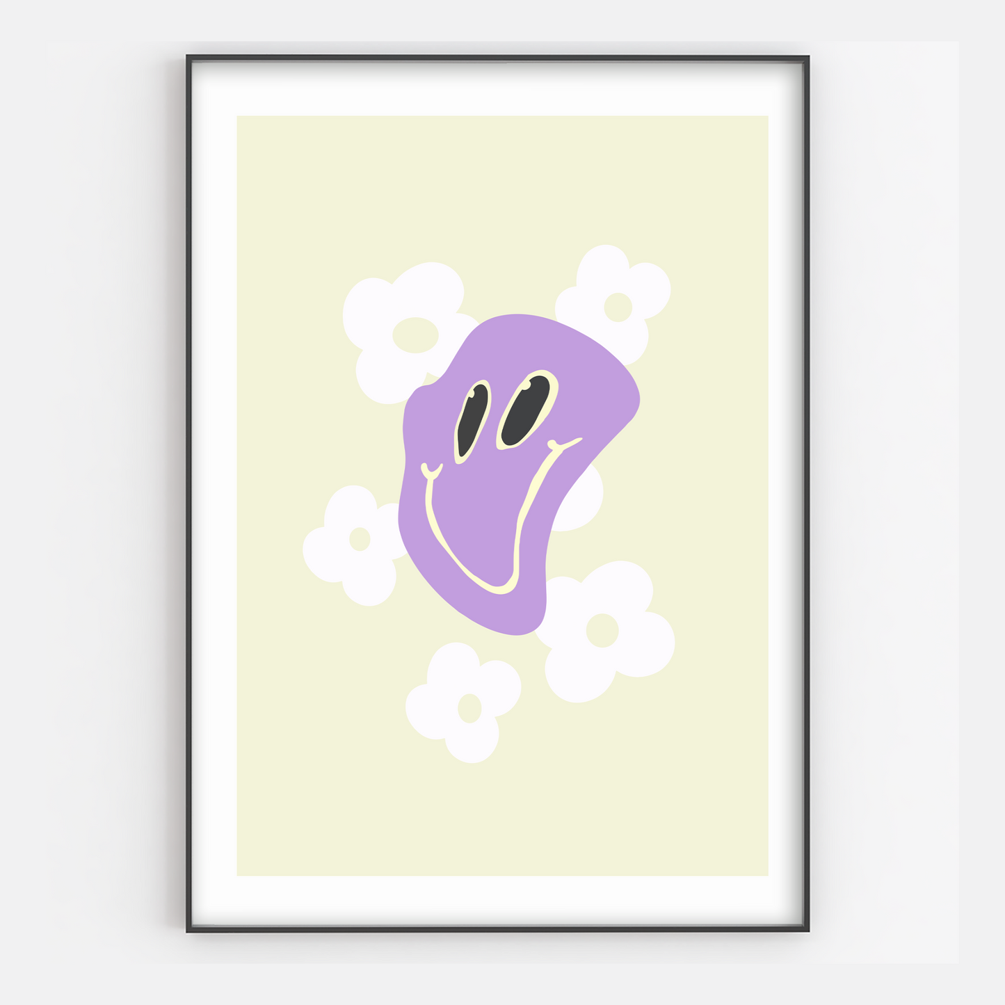 Y2K Aesthetic Floral Purple Smiley Face Art Print - Gina Ellen Wall Art