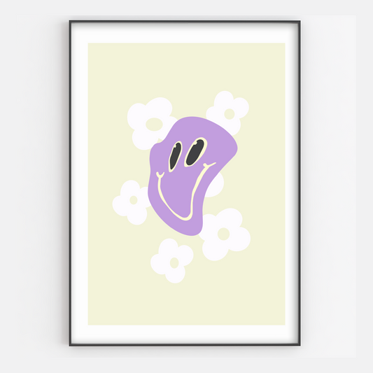 Y2K Aesthetic Floral Purple Smiley Face Art Print - Gina Ellen Wall Art