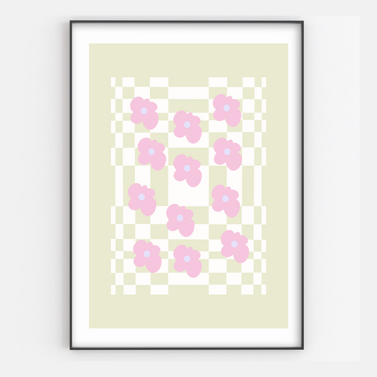 Y2K Aesthetic Checkered Floral Art Print - Gina Ellen Wall Art