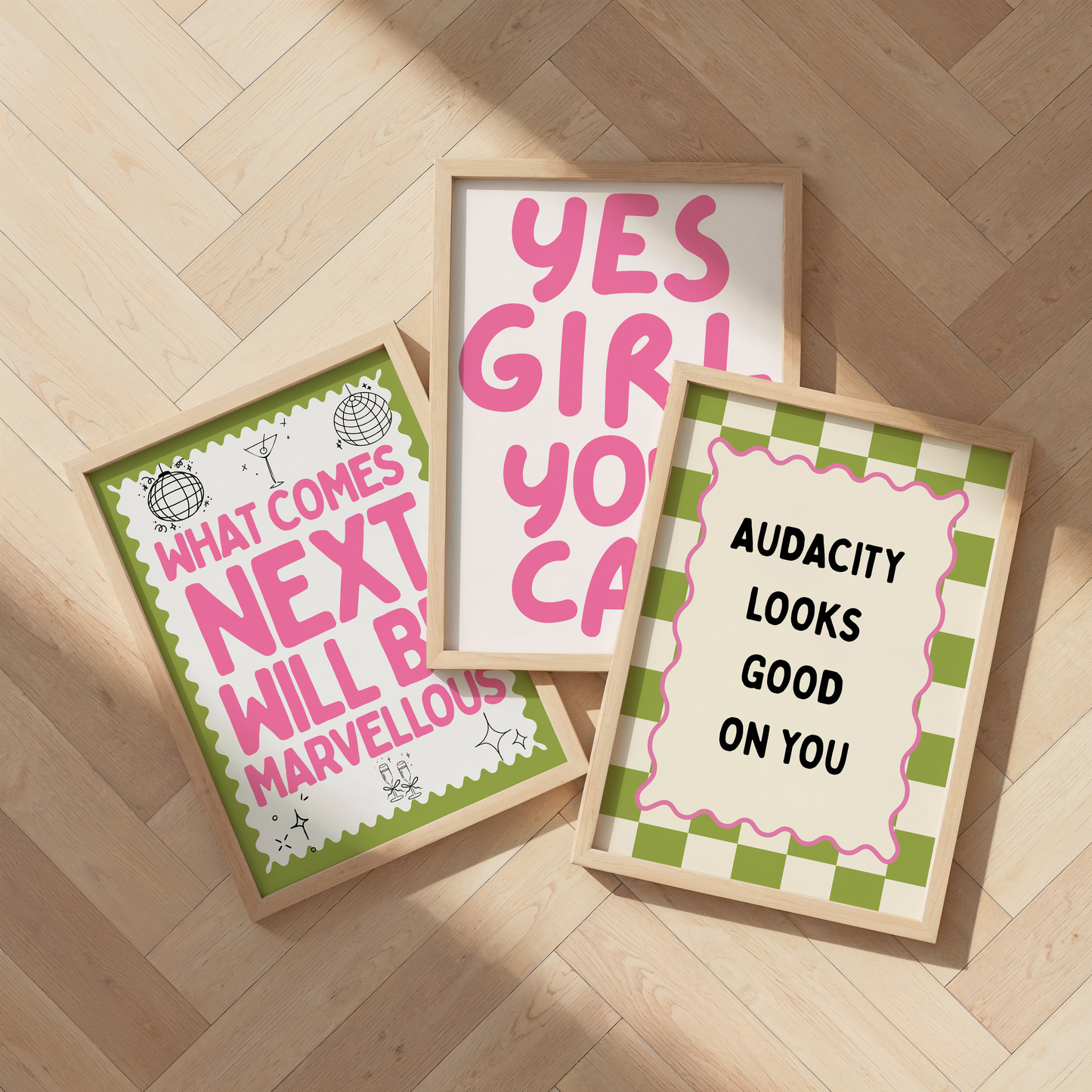 Green & Pink Girly Quotes Trio