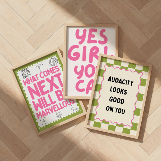 Green & Pink Girly Quotes Trio