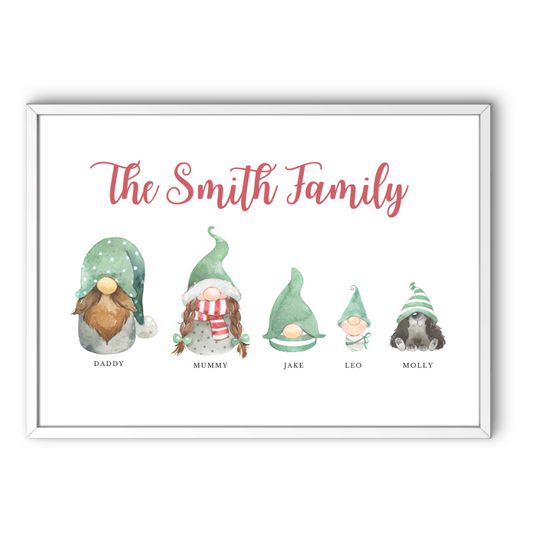 Personalised Christmas Gnome Family Print - Gina Ellen Wall Art