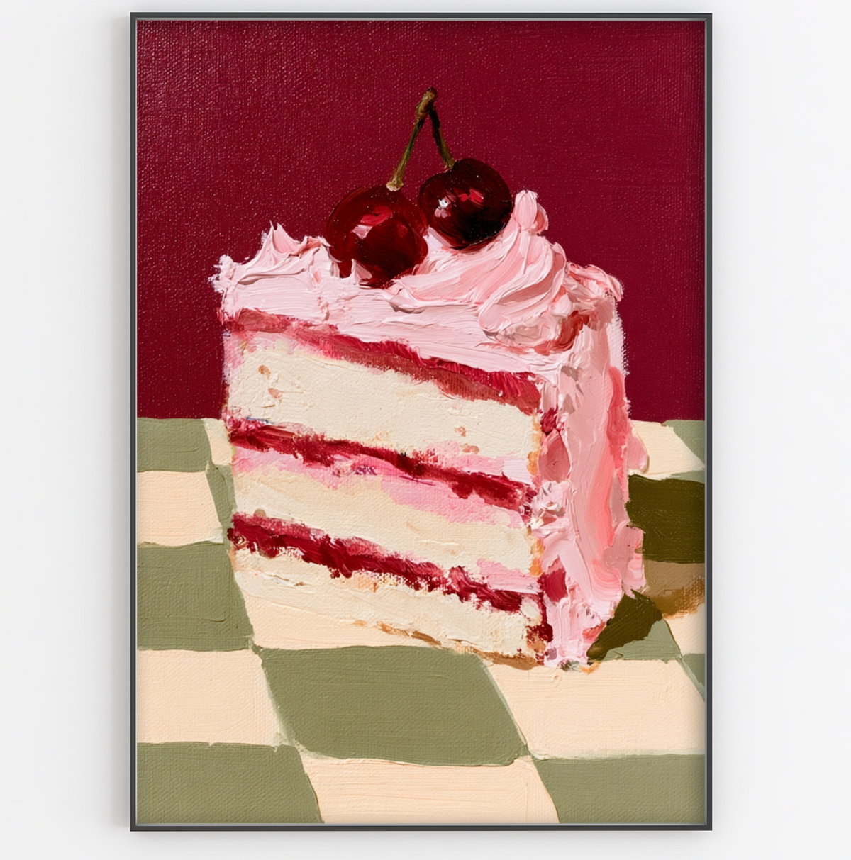 Cherry Cake Green Chequered Print - Gina Ellen Wall Art