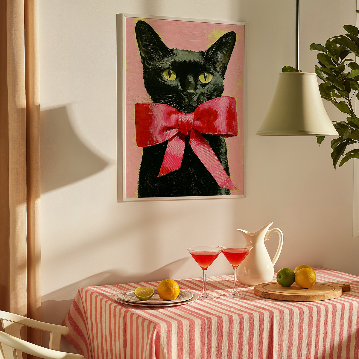Black Cat with Pink Bow Art Print - Gina Ellen Wall Art