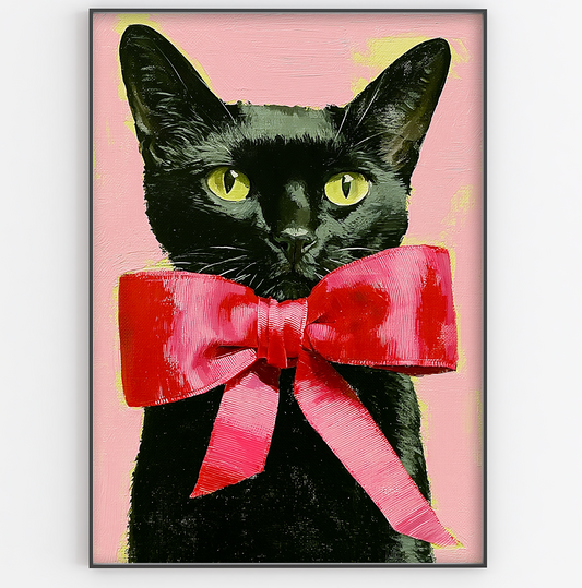 Black Cat with Pink Bow Art Print - Gina Ellen Wall Art