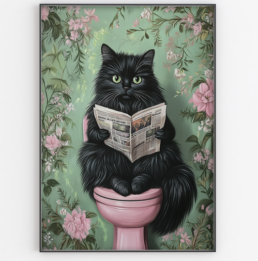 Black Cat On A Pink Loo Print - Gina Ellen Wall Art
