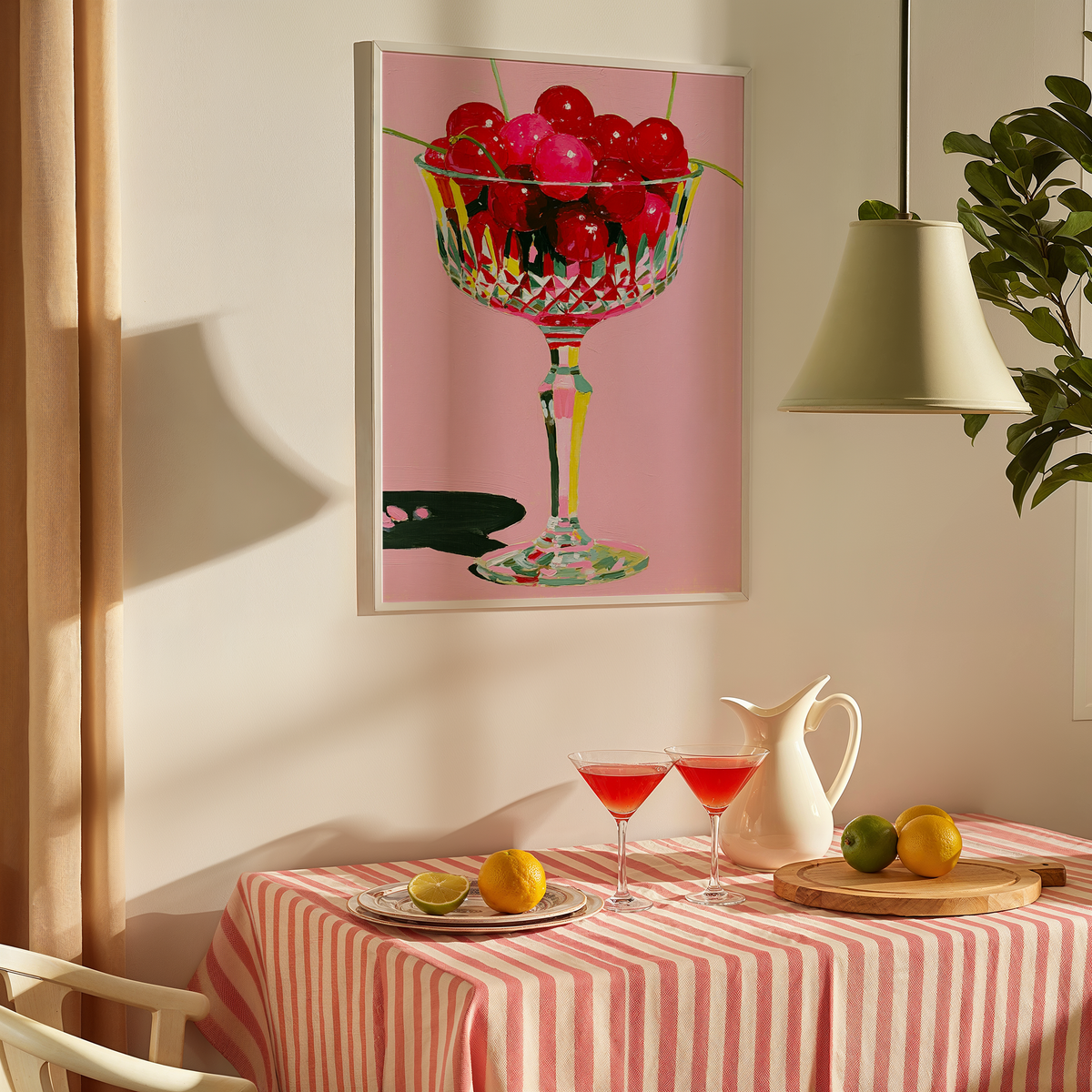 Pink Glass of Cherries Art Print - Gina Ellen Wall Art