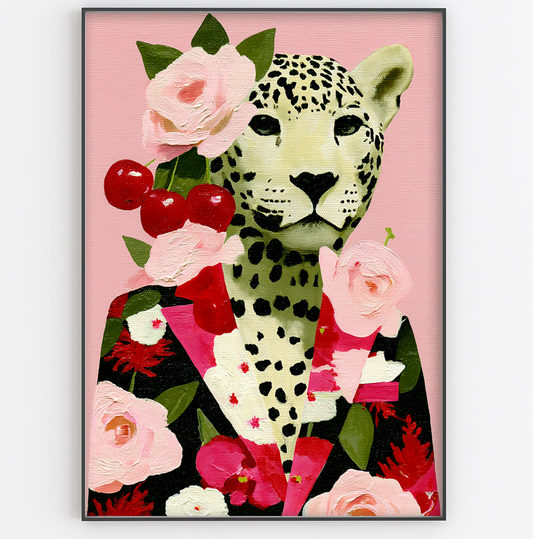 Floral Cherries Leopard Art Print - Gina Ellen Wall Art