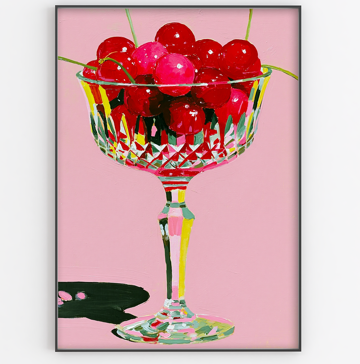 Pink Glass of Cherries Art Print - Gina Ellen Wall Art