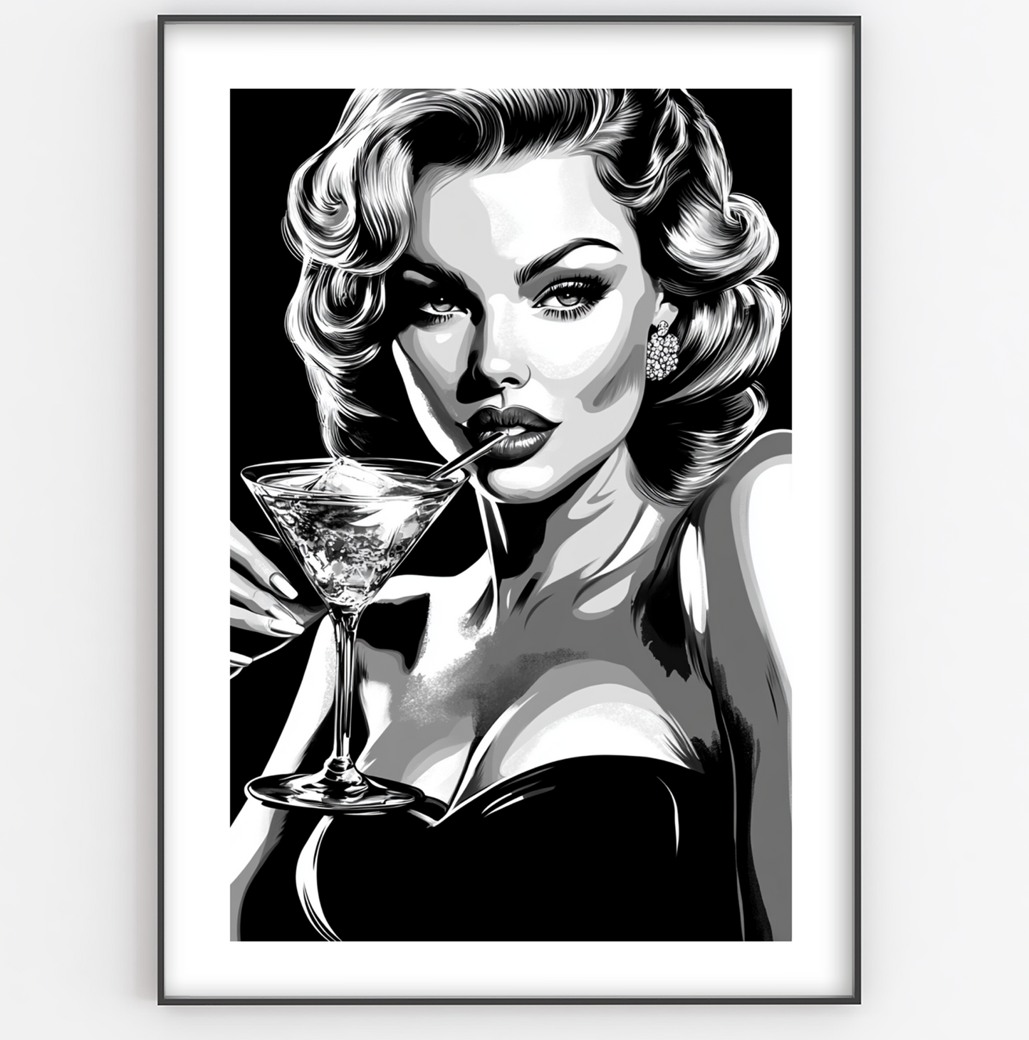 Pin Up Girl Coctail Illustration Print - Gina Ellen Wall Art