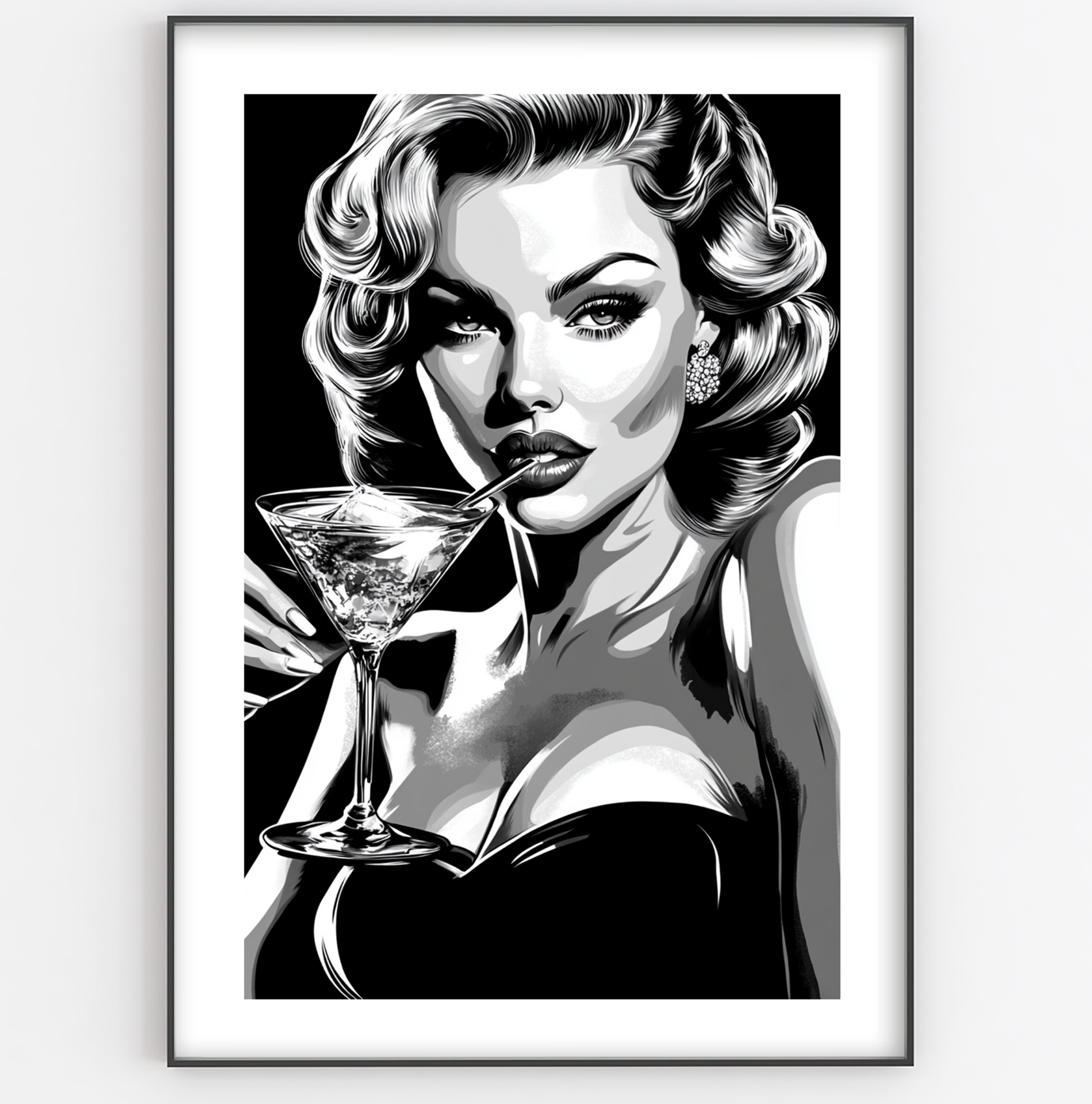 Pin Up Girl Coctail Illustration Print - Gina Ellen Wall Art