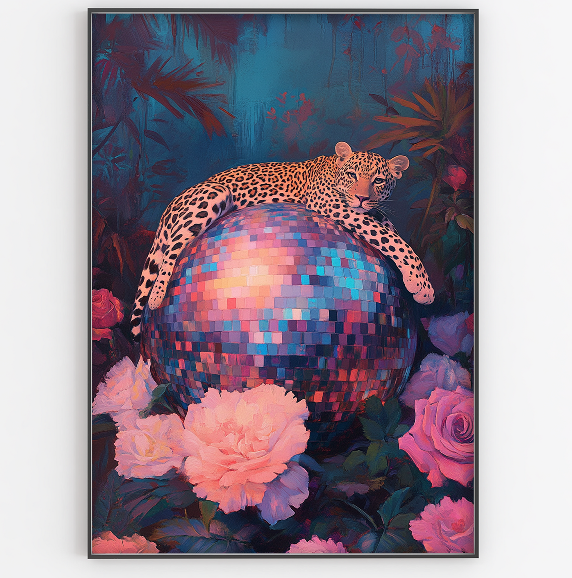 Disco Ball Leopard On Roses Print - Gina Ellen Wall Art