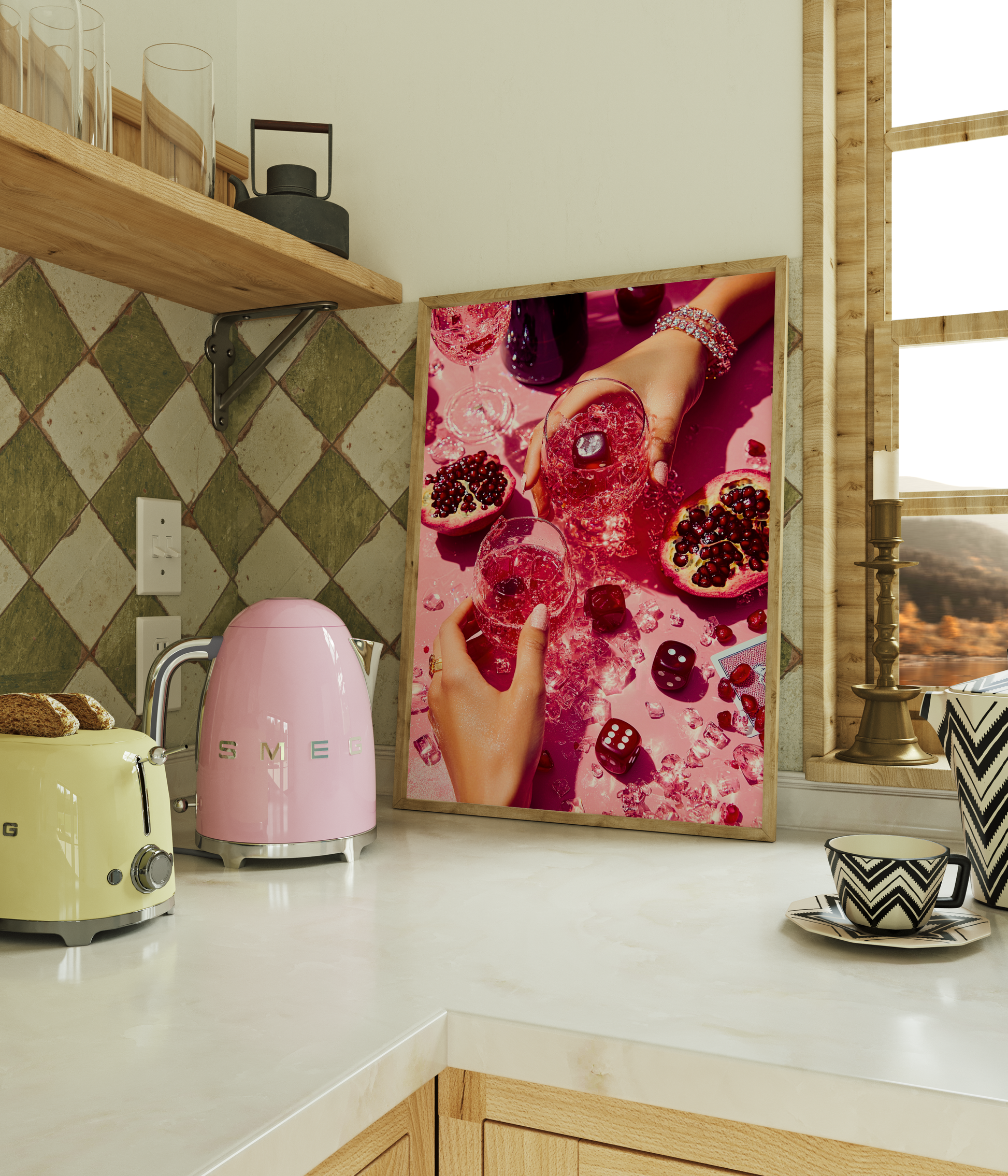 Pink and Red Poker Night Print - Gina Ellen Wall Art