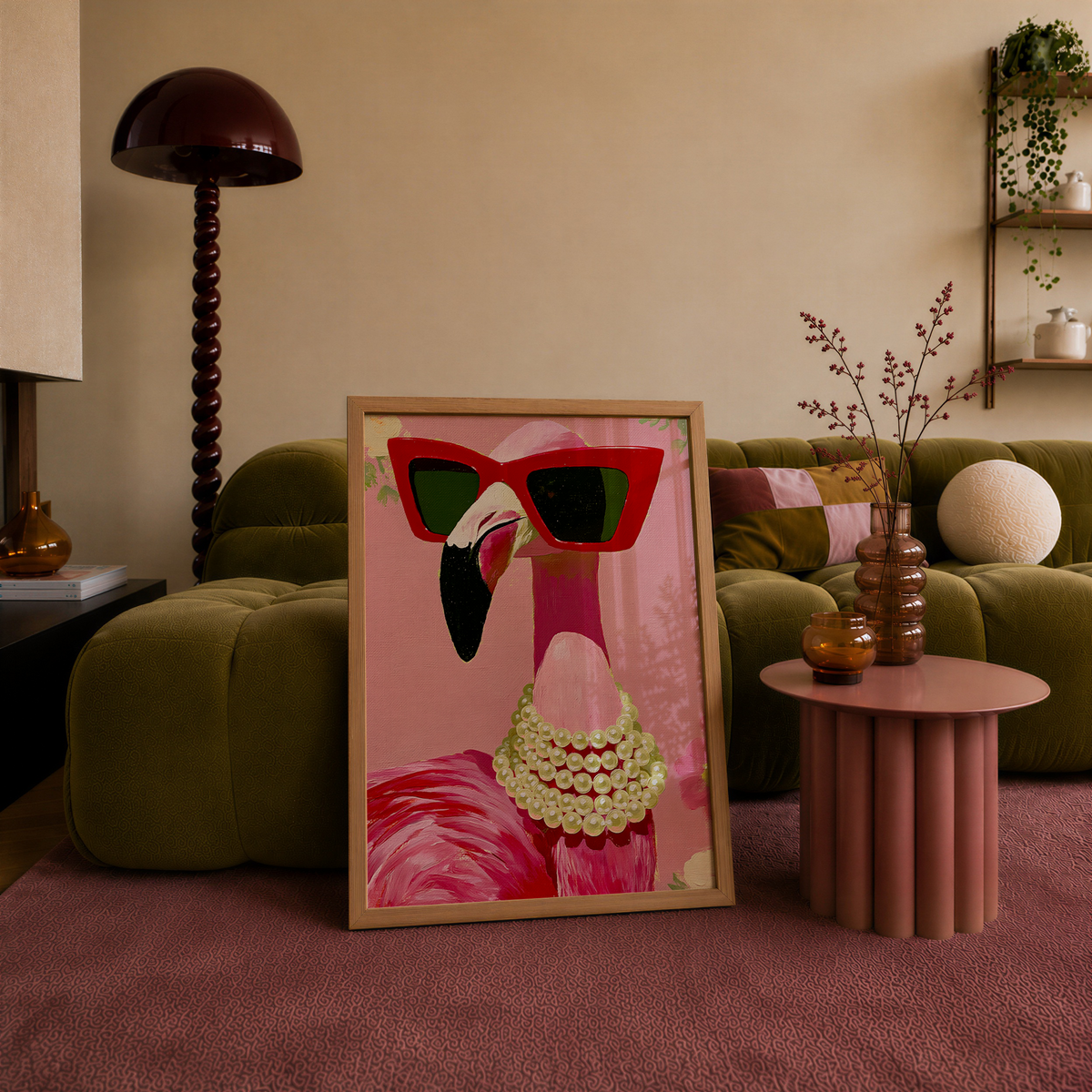 Pink Flamingo in Red Shades Art Print - Gina Ellen Wall Art