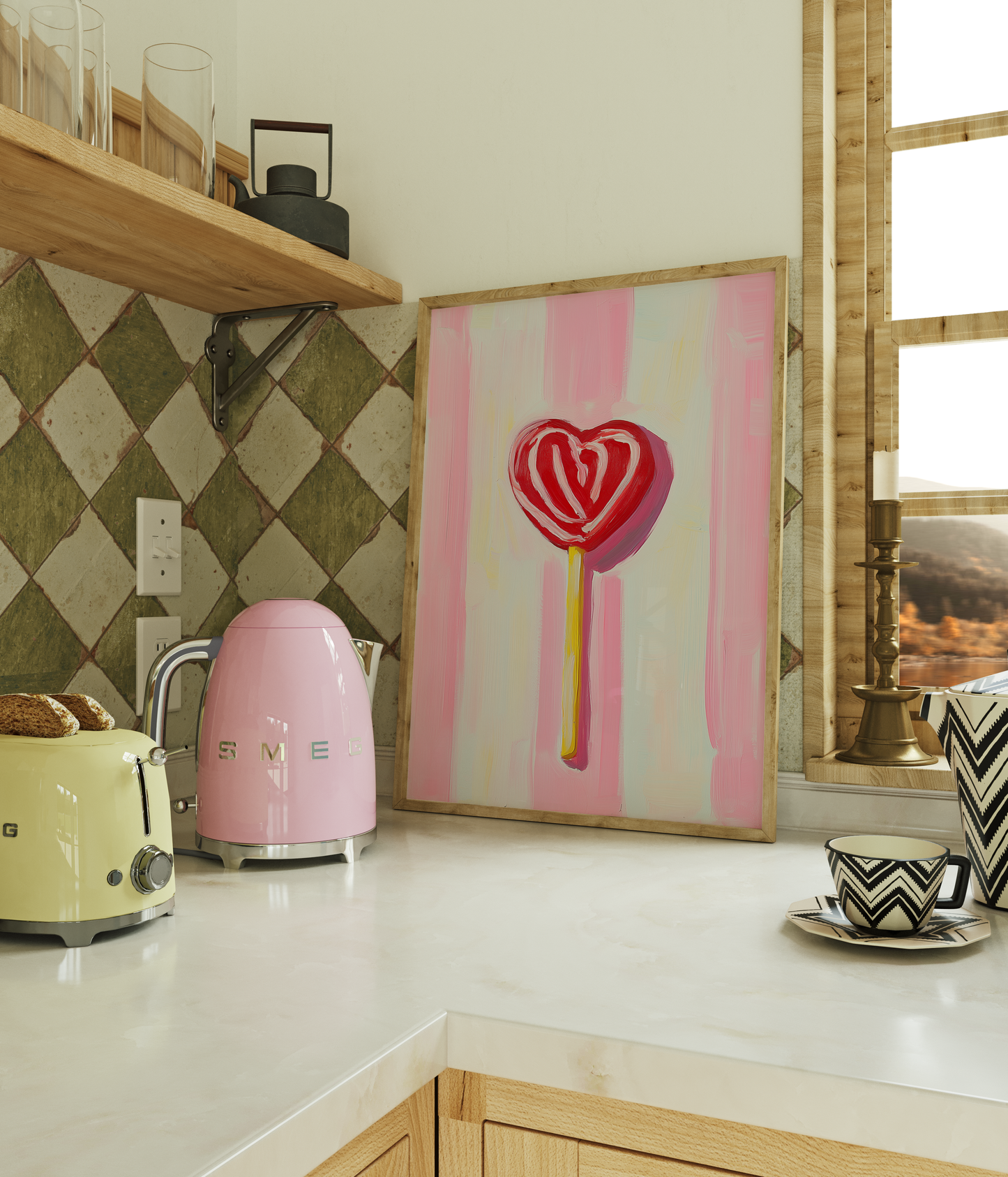 Pink and Red Heart Lolipop Print - Gina Ellen Wall Art