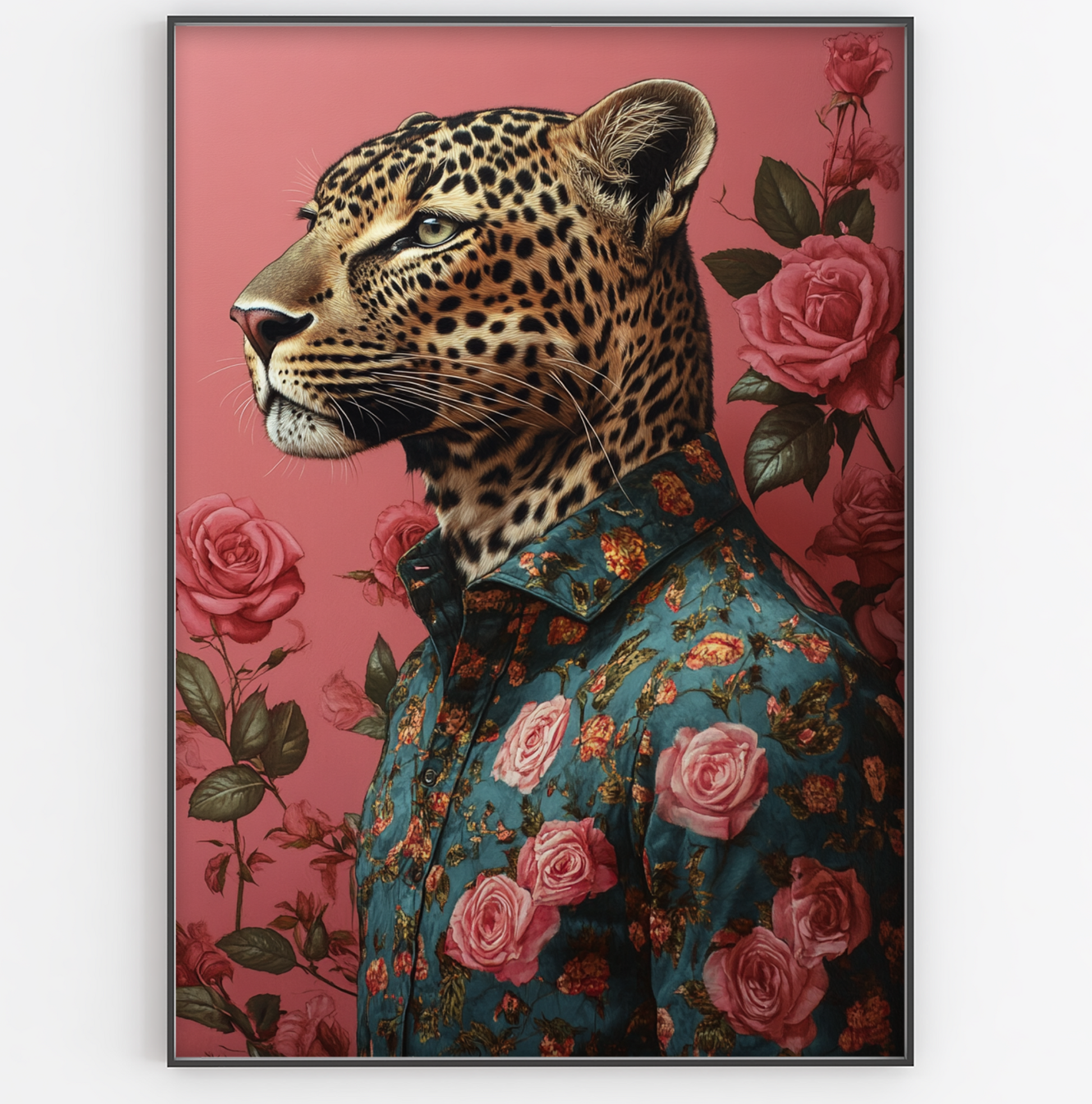 Leopard In Roses Print - Gina Ellen Wall Art
