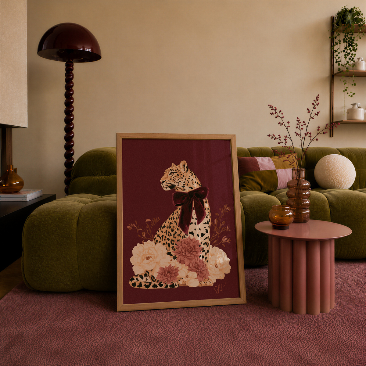 Burgundy Leopard Bow Art Print - Gina Ellen Wall Art