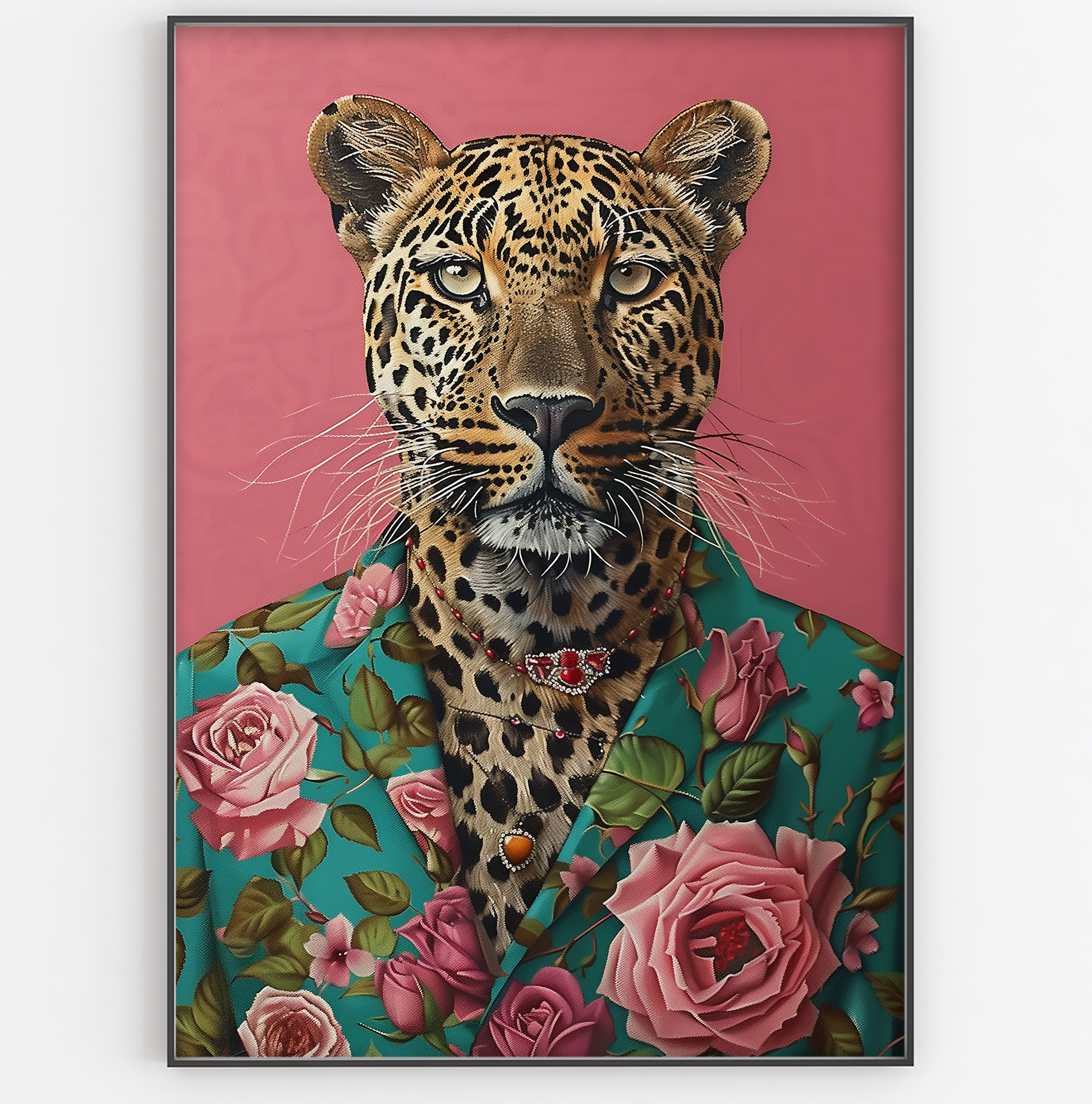 Leopard In Rose Suit Print - Gina Ellen Wall Art