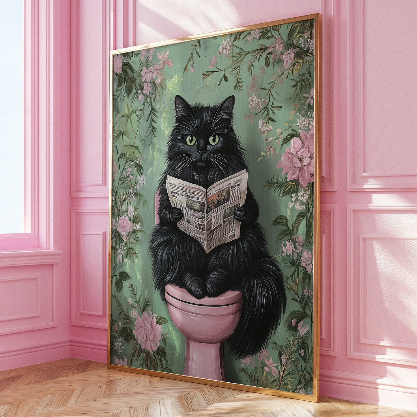 Black Cat On A Pink Loo Print - Gina Ellen Wall Art