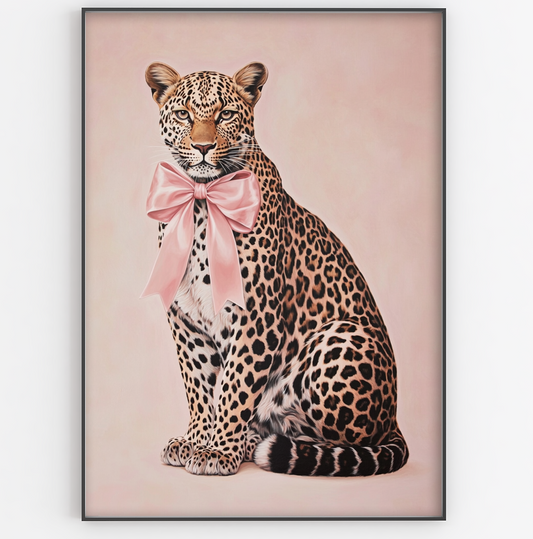 Leopard With Pink Bow Print - Gina Ellen Wall Art