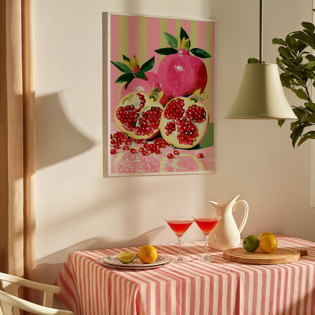 Pink and Green Pomegranate Art Print - Gina Ellen Wall Art