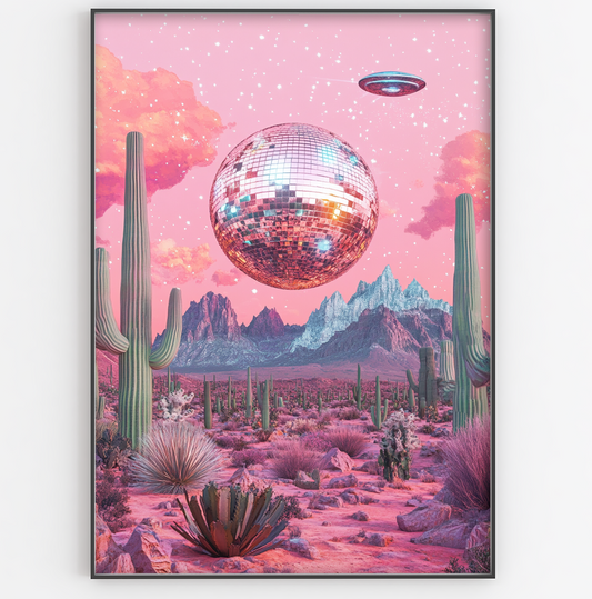 Pink Surreal Spaceship Disco Print - Gina Ellen Wall Art