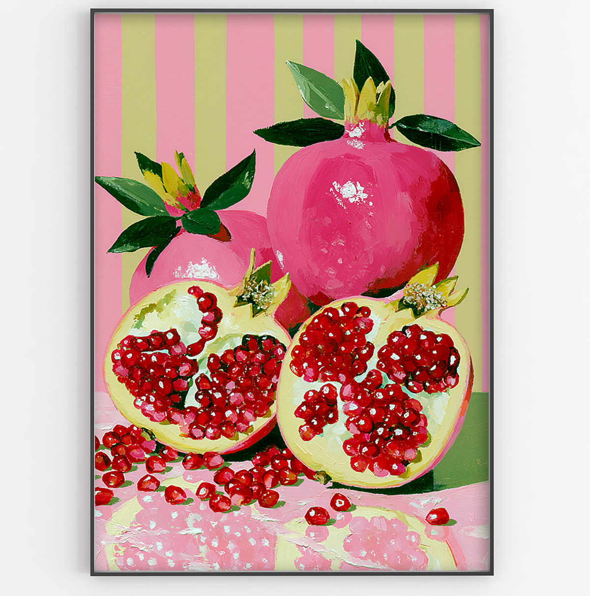 Pink and Green Pomegranate Art Print - Gina Ellen Wall Art